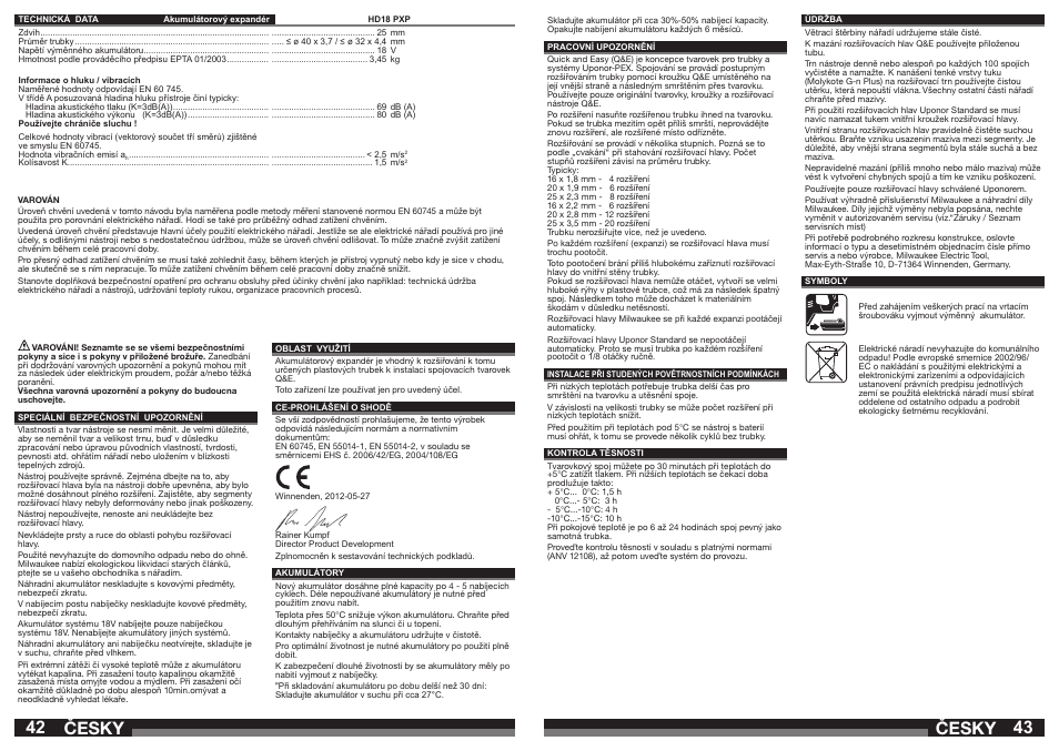 Česky | Milwaukee HD18 PXP User Manual | Page 22 / 37