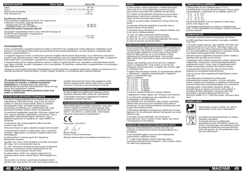 Magyar | Milwaukee HD18 PXP User Manual | Page 25 / 37