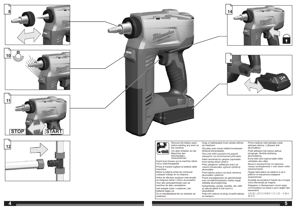 45 stop start start stop | Milwaukee HD18 PXP User Manual | Page 3 / 37