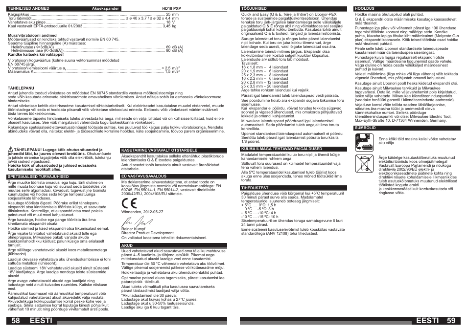 Eesti | Milwaukee HD18 PXP User Manual | Page 30 / 37