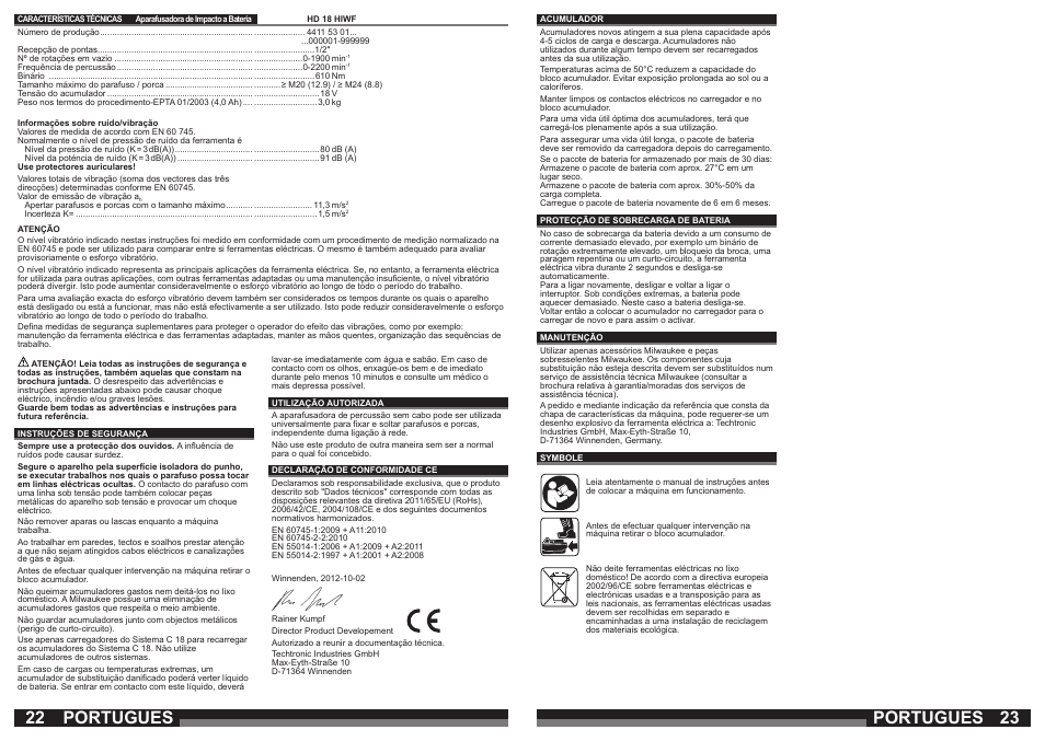 Portugues | Milwaukee HD18 HIWF User Manual | Page 12 / 35