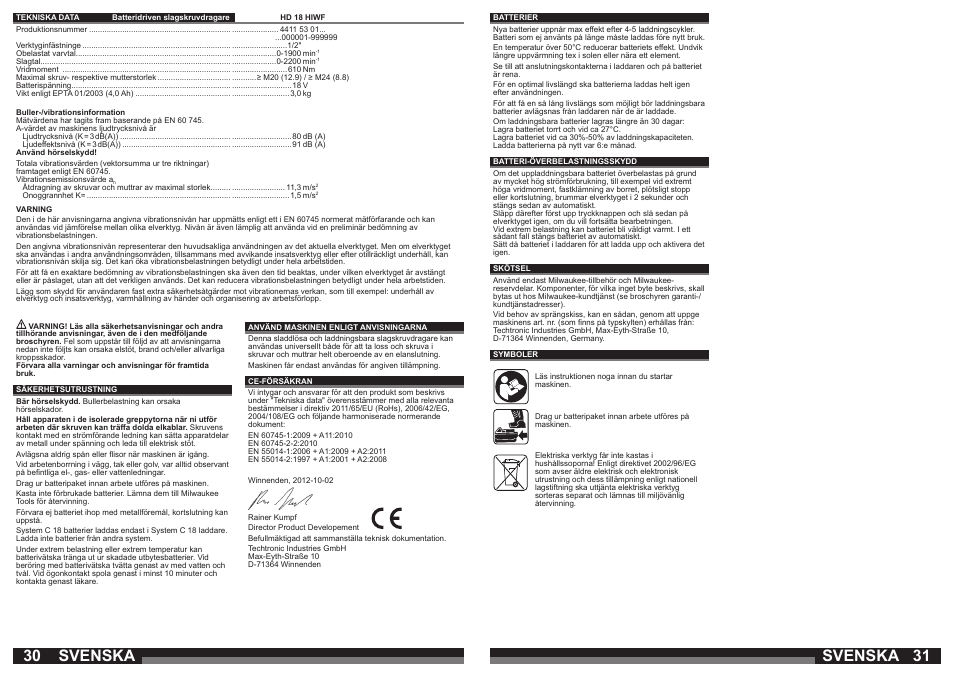 Svenska | Milwaukee HD18 HIWF User Manual | Page 16 / 35