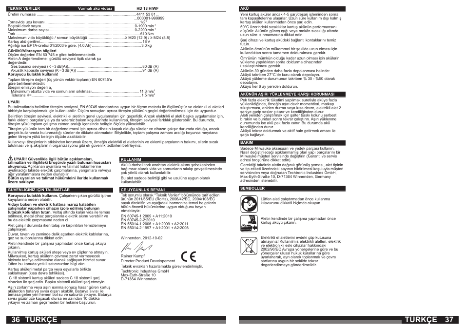 Türkçe | Milwaukee HD18 HIWF User Manual | Page 19 / 35