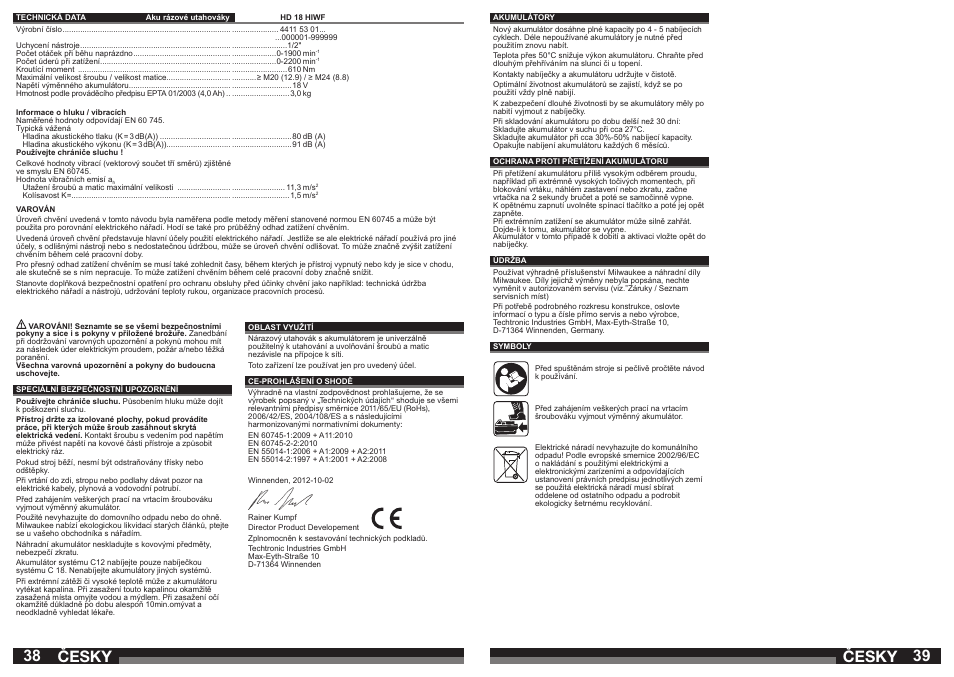 Česky | Milwaukee HD18 HIWF User Manual | Page 20 / 35