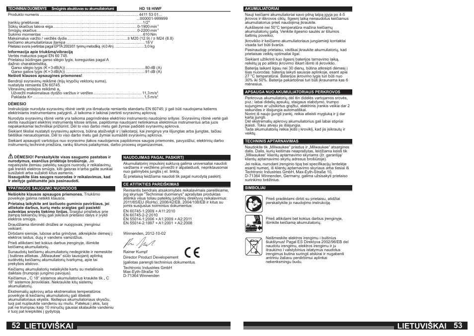 Lietuviškai | Milwaukee HD18 HIWF User Manual | Page 27 / 35