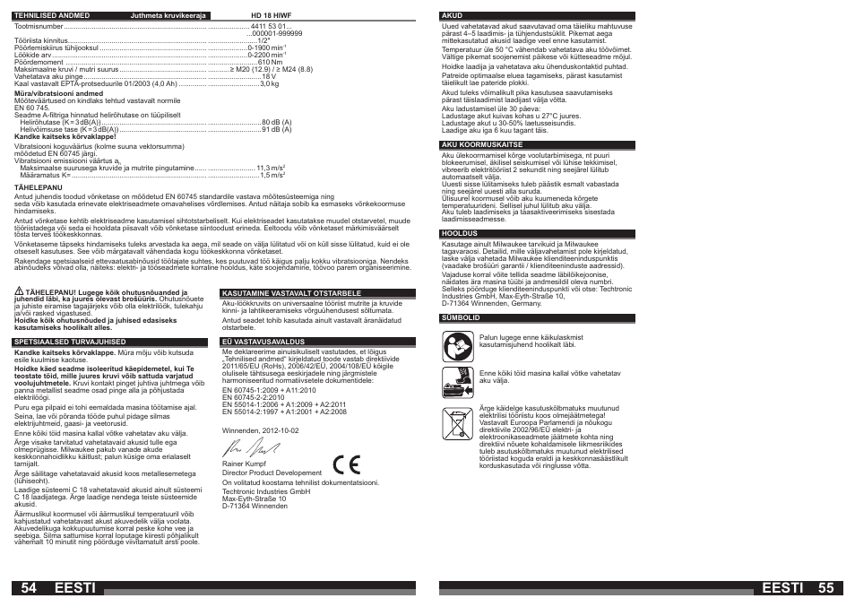 Eesti | Milwaukee HD18 HIWF User Manual | Page 28 / 35