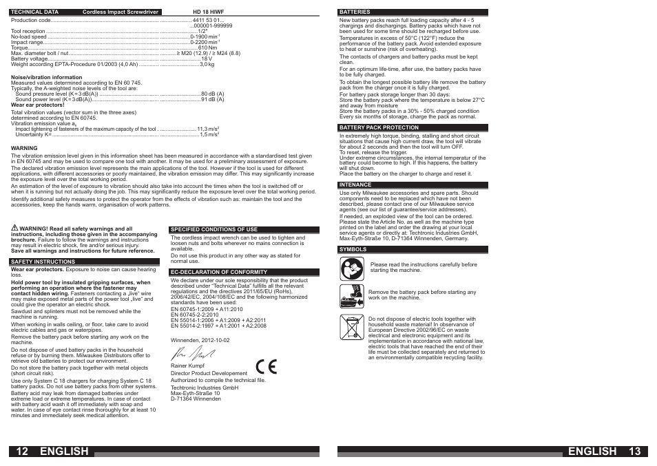 English | Milwaukee HD18 HIWF User Manual | Page 7 / 35