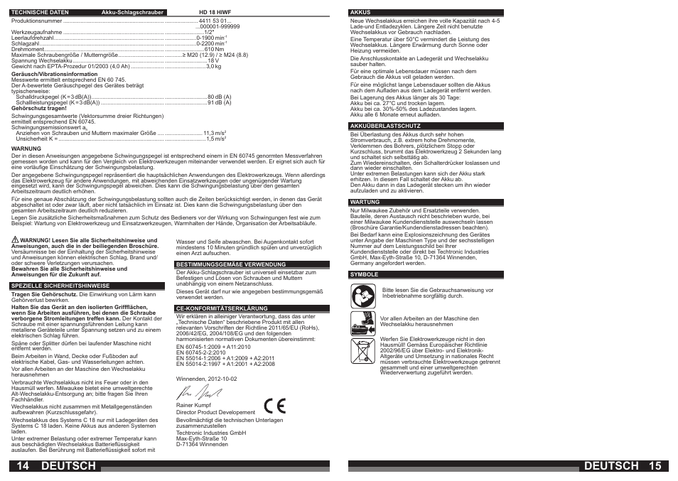 Deutsch | Milwaukee HD18 HIWF User Manual | Page 8 / 35