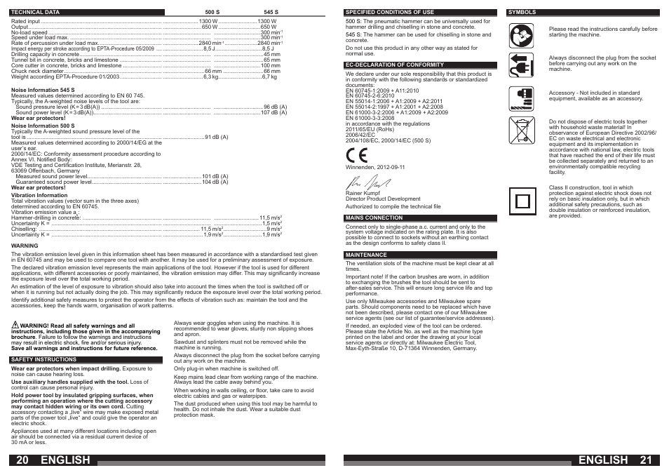 English | Milwaukee 500 S User Manual | Page 11 / 39