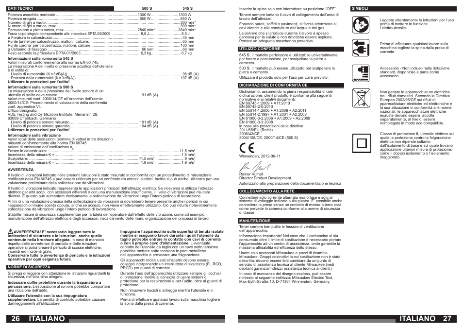 Italiano | Milwaukee 500 S User Manual | Page 14 / 39