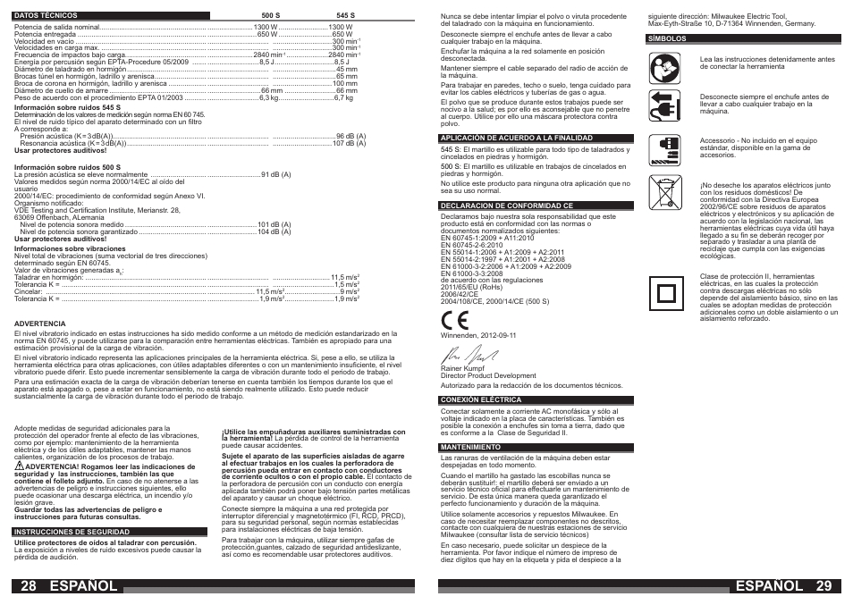 Español | Milwaukee 500 S User Manual | Page 15 / 39