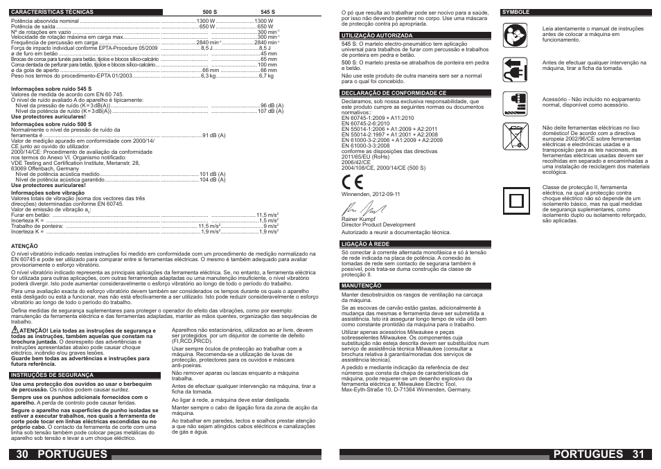 Portugues | Milwaukee 500 S User Manual | Page 16 / 39