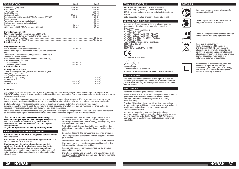 Norsk | Milwaukee 500 S User Manual | Page 19 / 39