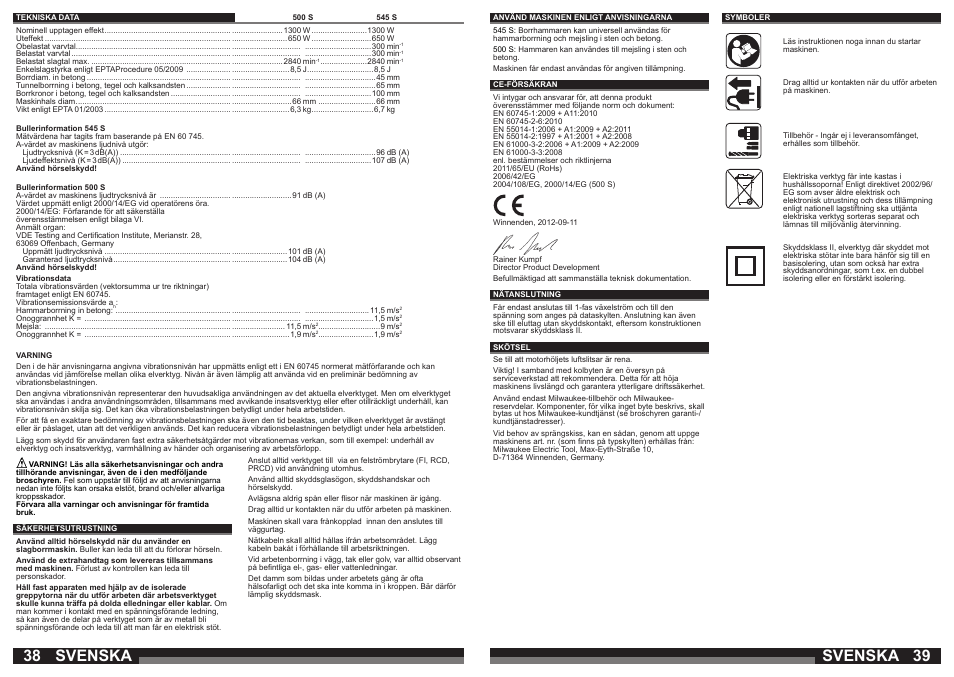 Svenska | Milwaukee 500 S User Manual | Page 20 / 39