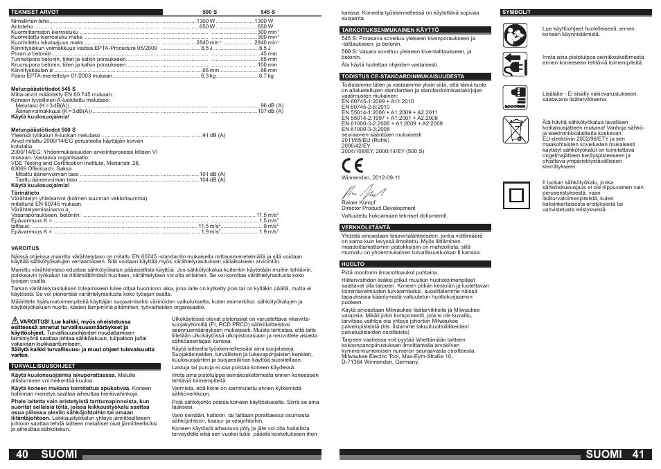 Suomi | Milwaukee 500 S User Manual | Page 21 / 39