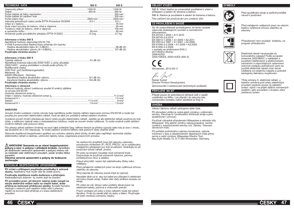 Česky | Milwaukee 500 S User Manual | Page 24 / 39