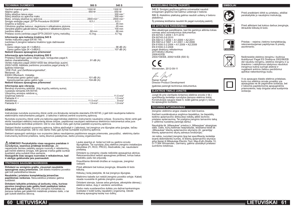 Lietuviškai | Milwaukee 500 S User Manual | Page 31 / 39