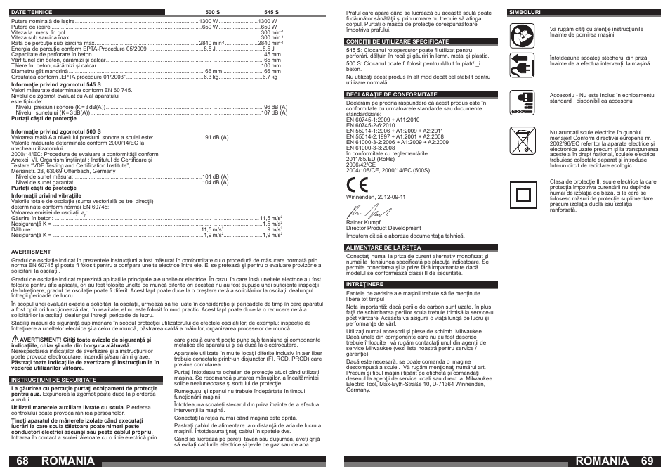 România | Milwaukee 500 S User Manual | Page 35 / 39