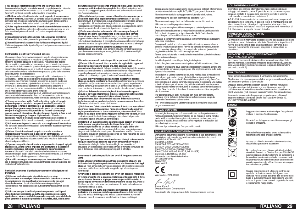 28 29 italiano, Italiano | Milwaukee AG 21-230 E User Manual | Page 15 / 51