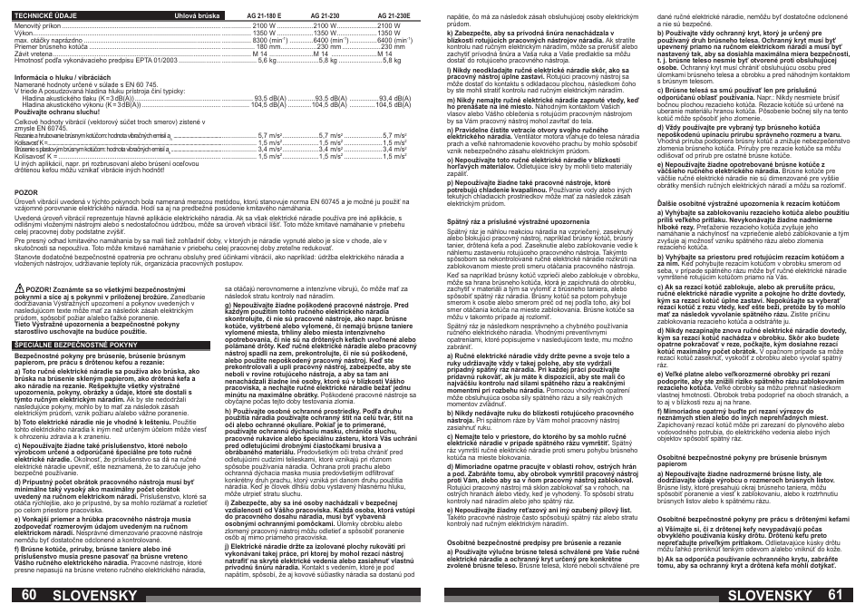 Slovensky | Milwaukee AG 21-230 E User Manual | Page 31 / 51