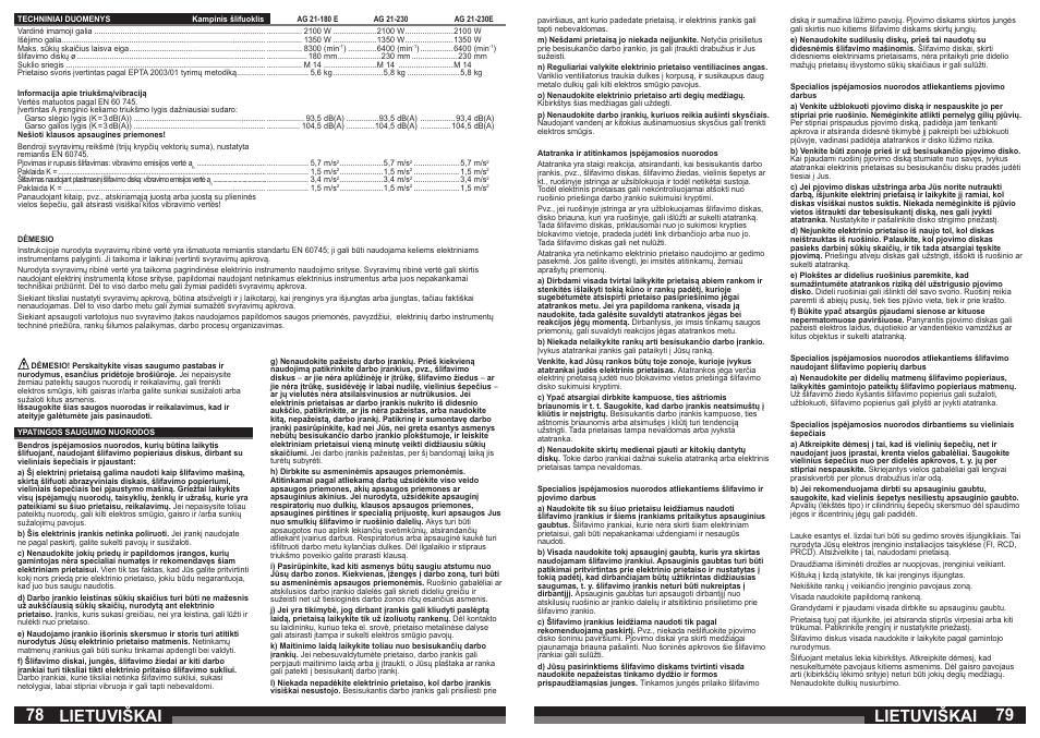 Lietuviškai | Milwaukee AG 21-230 E User Manual | Page 40 / 51