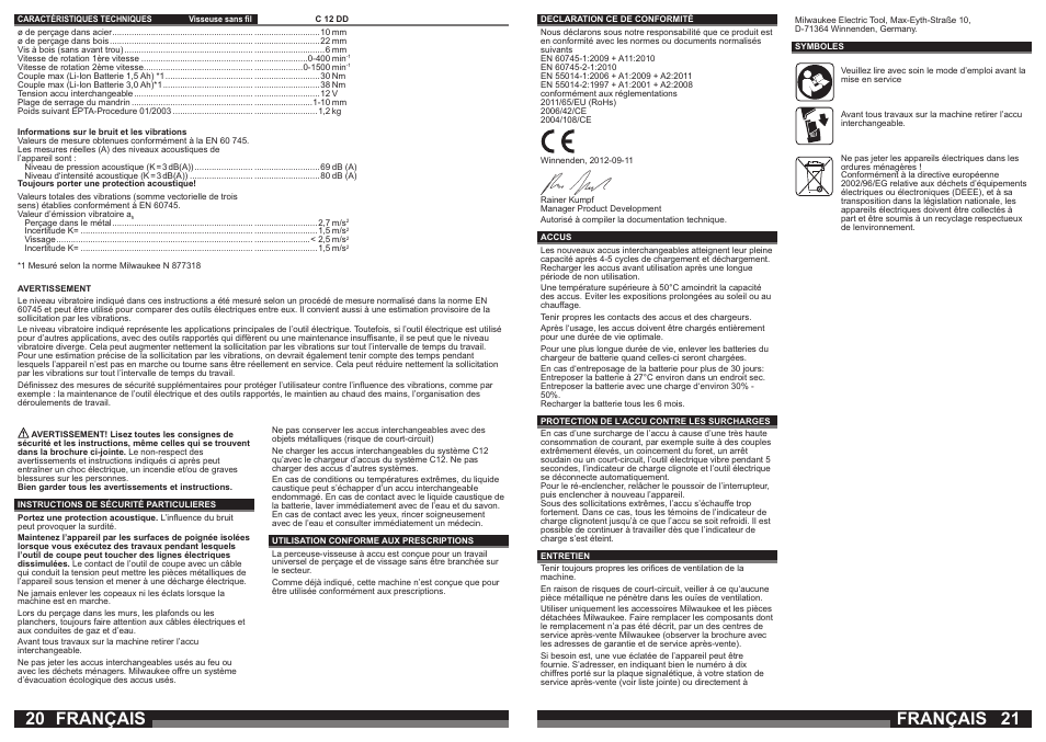 Français | Milwaukee C12 DD User Manual | Page 11 / 36