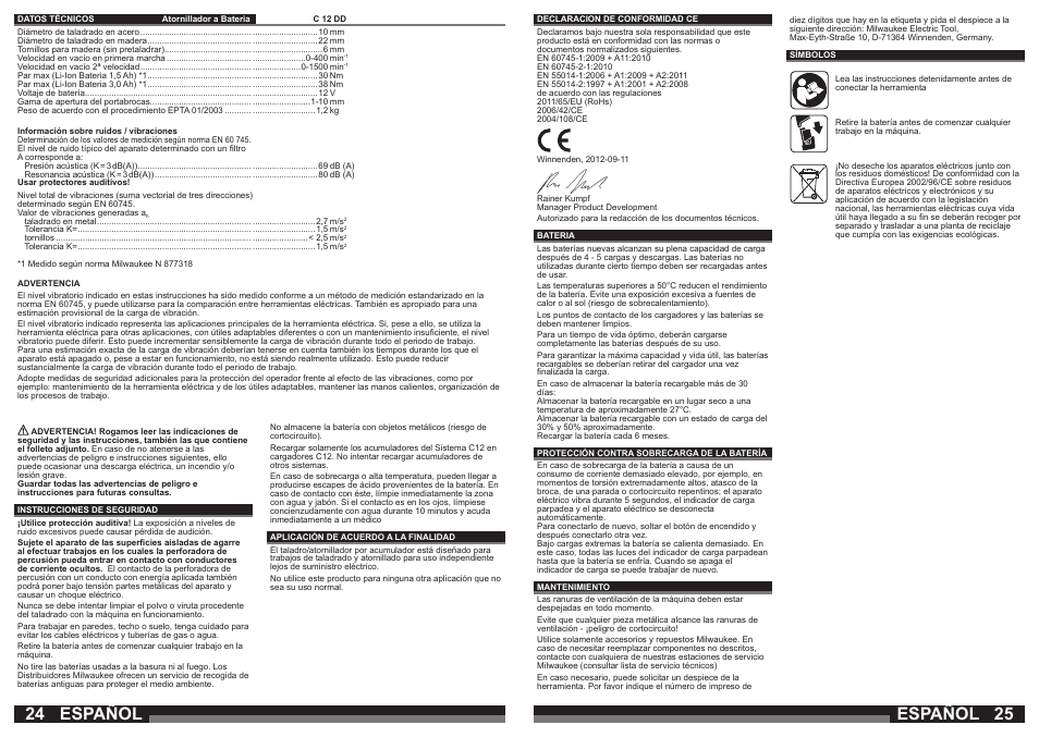 Español | Milwaukee C12 DD User Manual | Page 13 / 36