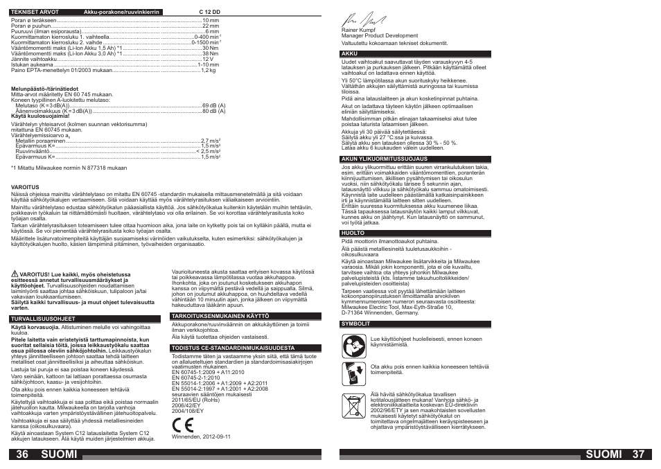 Suomi | Milwaukee C12 DD User Manual | Page 19 / 36