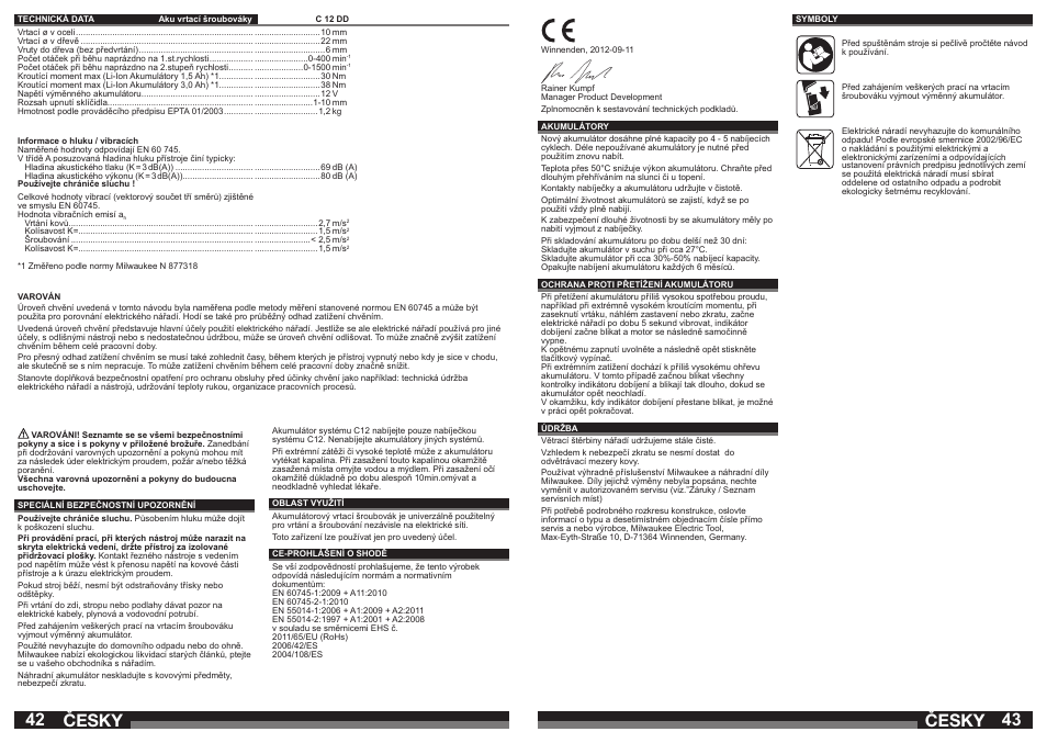 Česky | Milwaukee C12 DD User Manual | Page 22 / 36