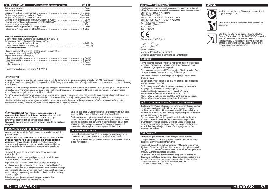 Hrvatski | Milwaukee C12 DD User Manual | Page 27 / 36