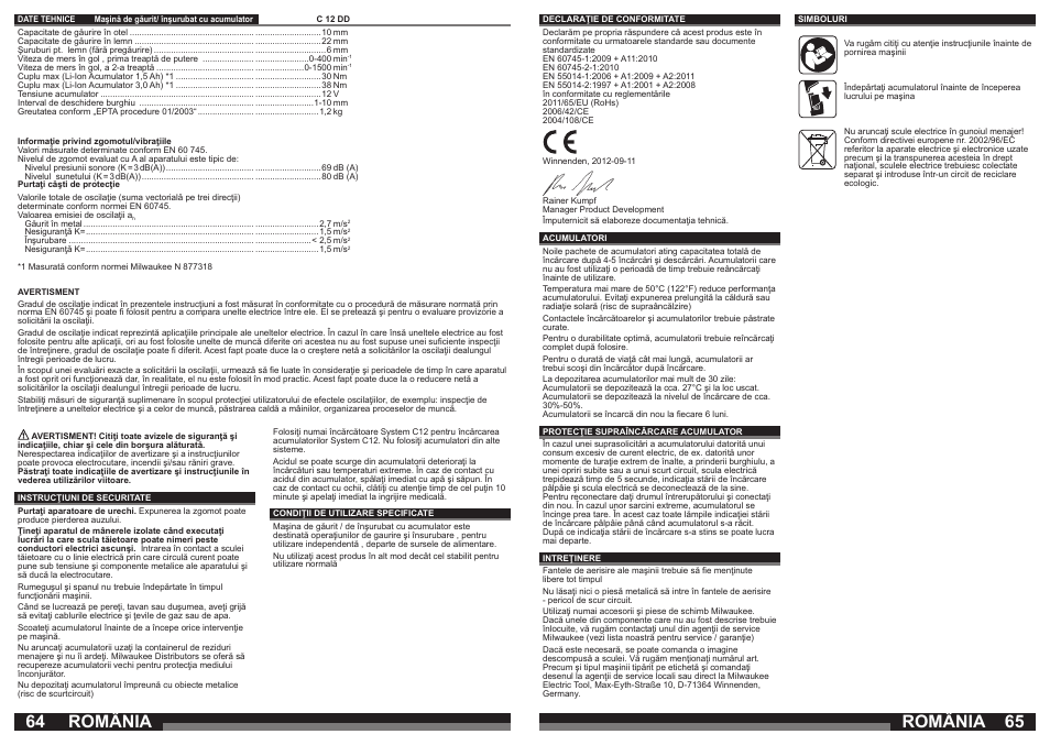 România | Milwaukee C12 DD User Manual | Page 33 / 36