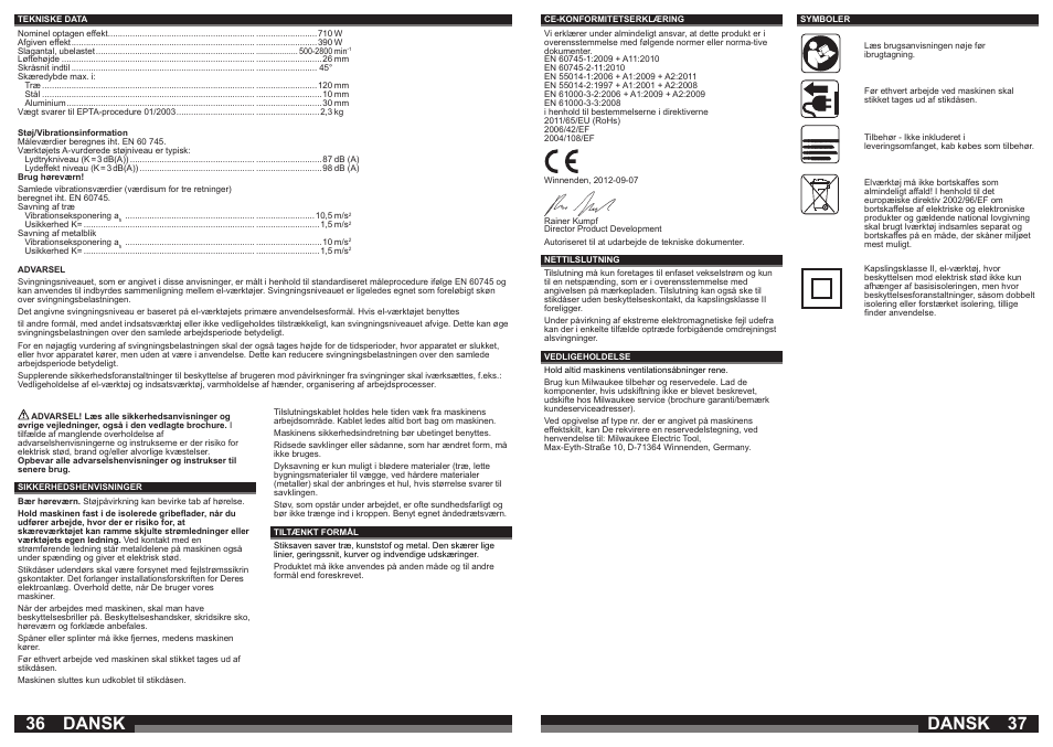 Dansk | Milwaukee JS 120 X User Manual | Page 19 / 41