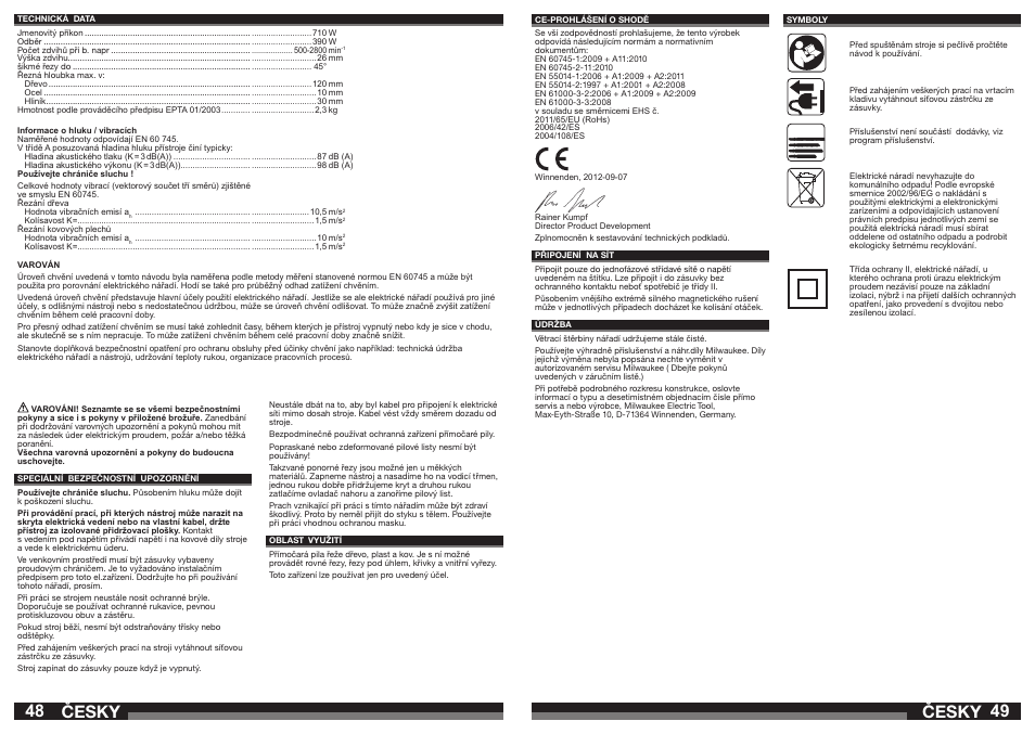 Česky | Milwaukee JS 120 X User Manual | Page 25 / 41