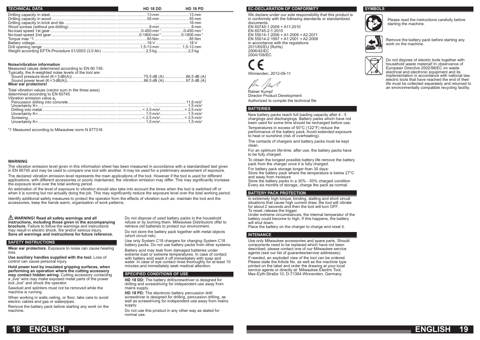 English | Milwaukee HD18 РD User Manual | Page 10 / 37