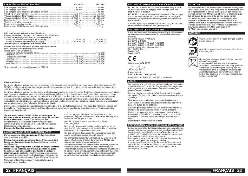 Français | Milwaukee HD18 РD User Manual | Page 12 / 37