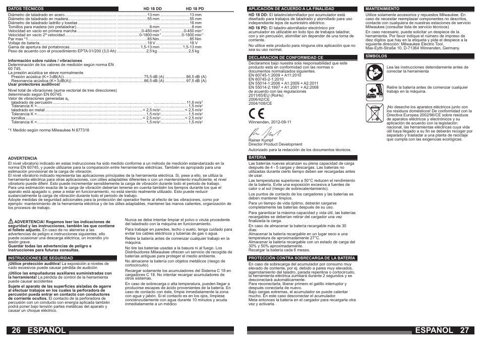 Español | Milwaukee HD18 РD User Manual | Page 14 / 37