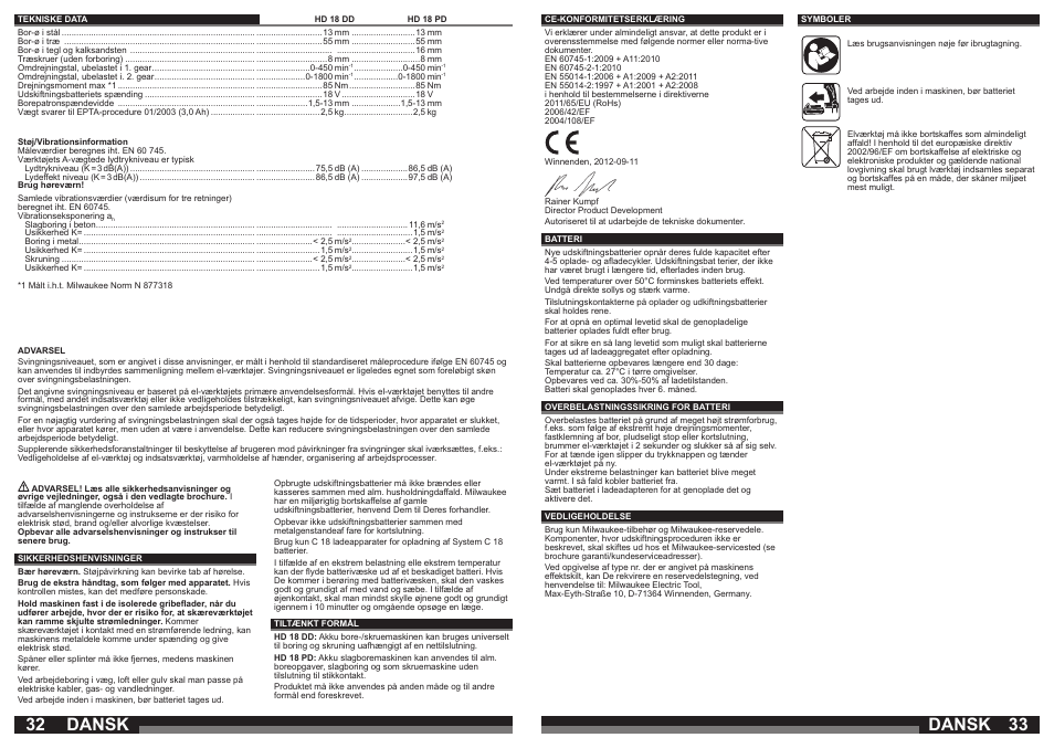 Dansk | Milwaukee HD18 РD User Manual | Page 17 / 37