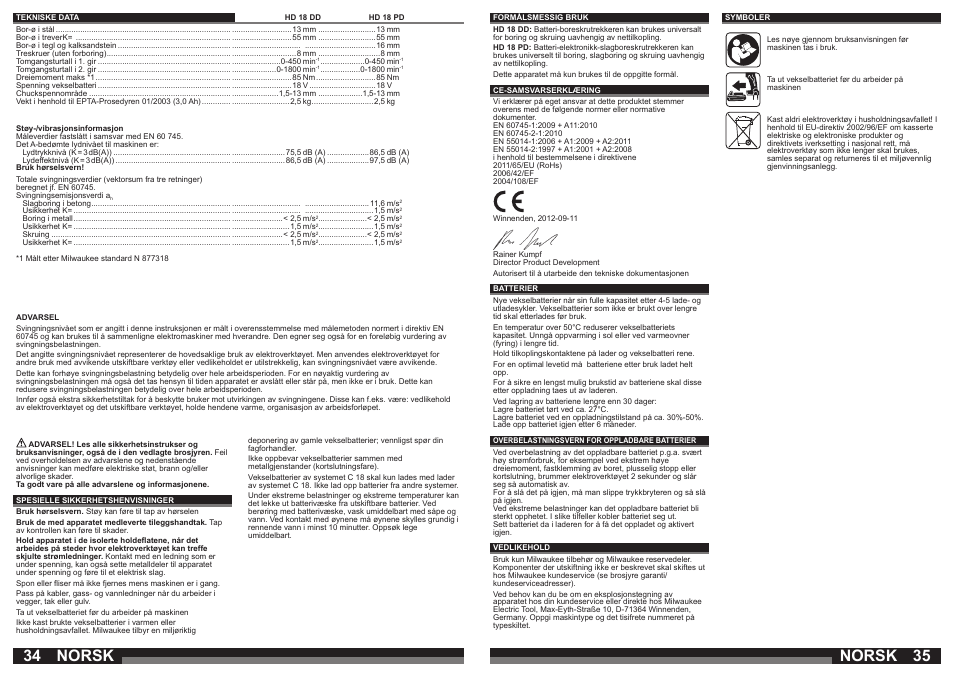 Norsk | Milwaukee HD18 РD User Manual | Page 18 / 37