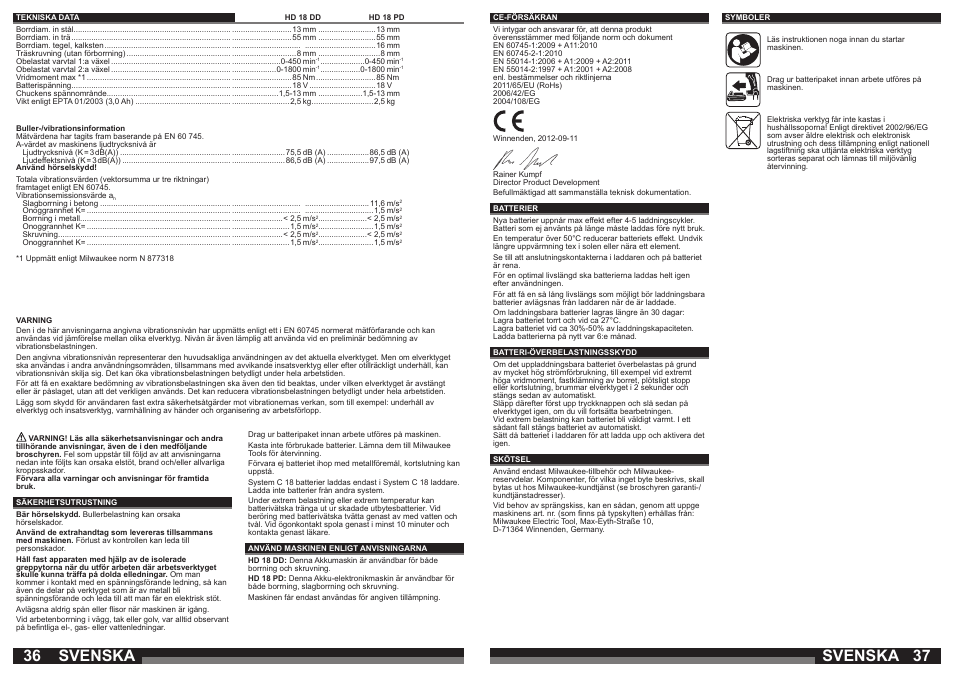 Svenska | Milwaukee HD18 РD User Manual | Page 19 / 37