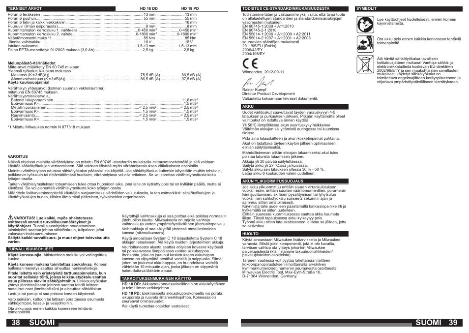 Suomi | Milwaukee HD18 РD User Manual | Page 20 / 37