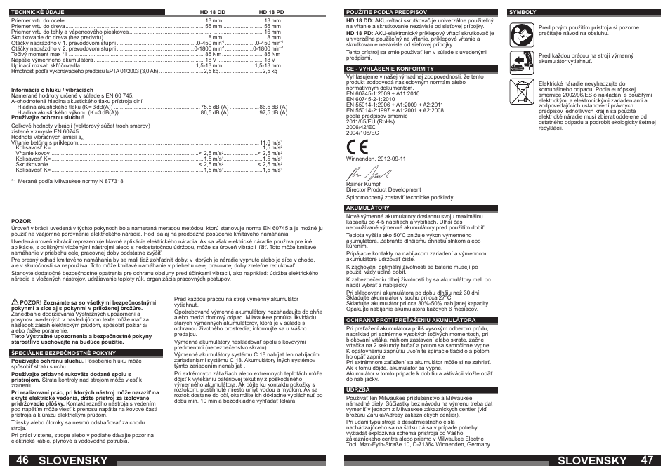 Slovensky | Milwaukee HD18 РD User Manual | Page 24 / 37