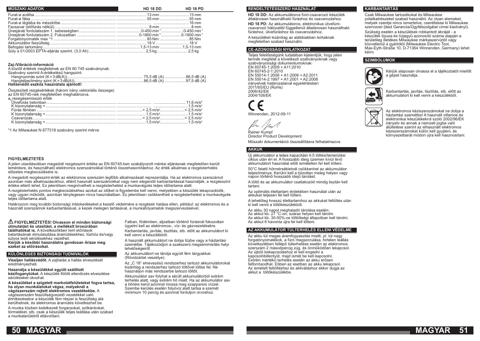 Magyar | Milwaukee HD18 РD User Manual | Page 26 / 37