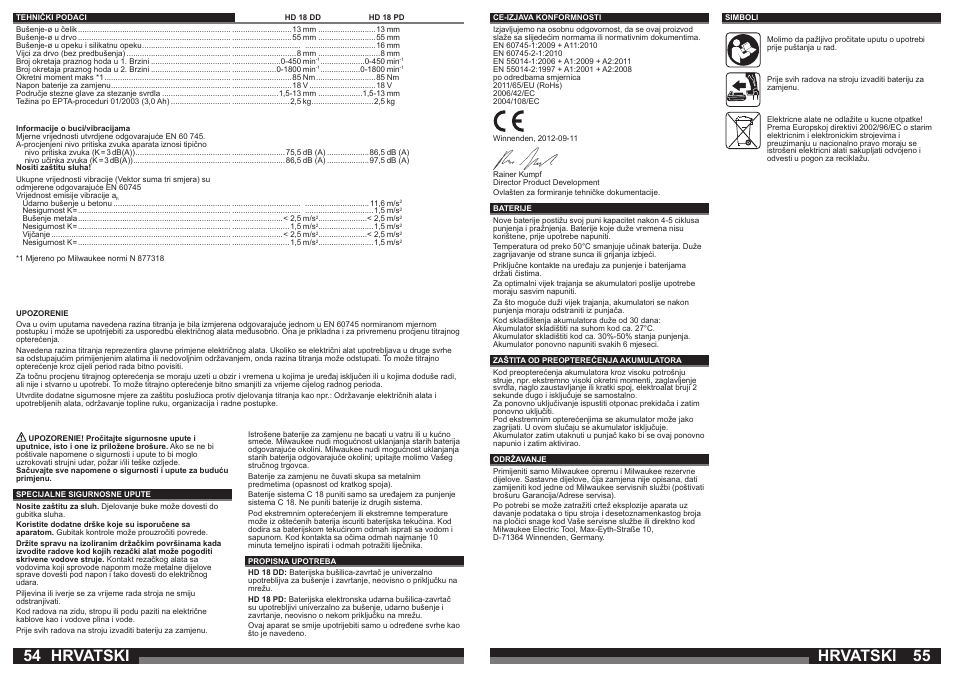 Hrvatski | Milwaukee HD18 РD User Manual | Page 28 / 37