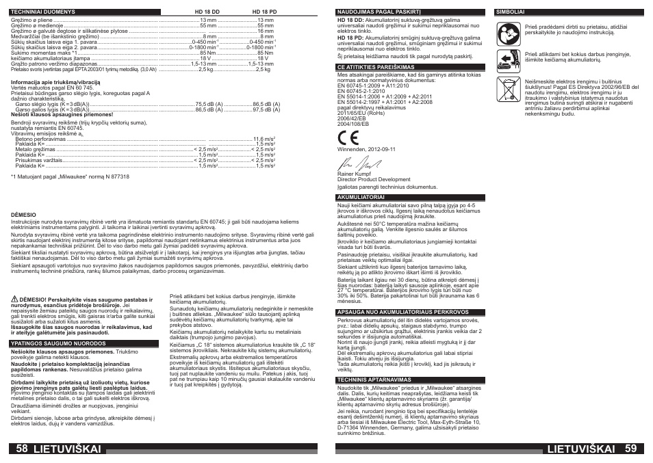 Lietuviškai | Milwaukee HD18 РD User Manual | Page 30 / 37