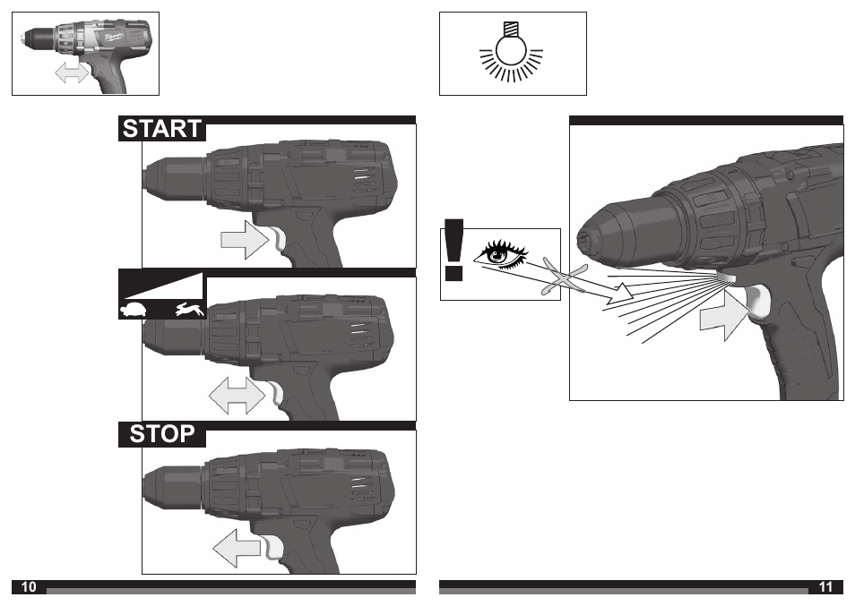 Start stop | Milwaukee HD18 РD User Manual | Page 6 / 37