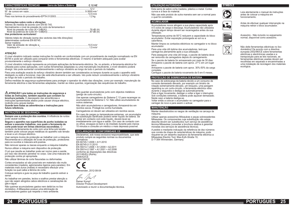 Portugues | Milwaukee C12 HZ User Manual | Page 13 / 35