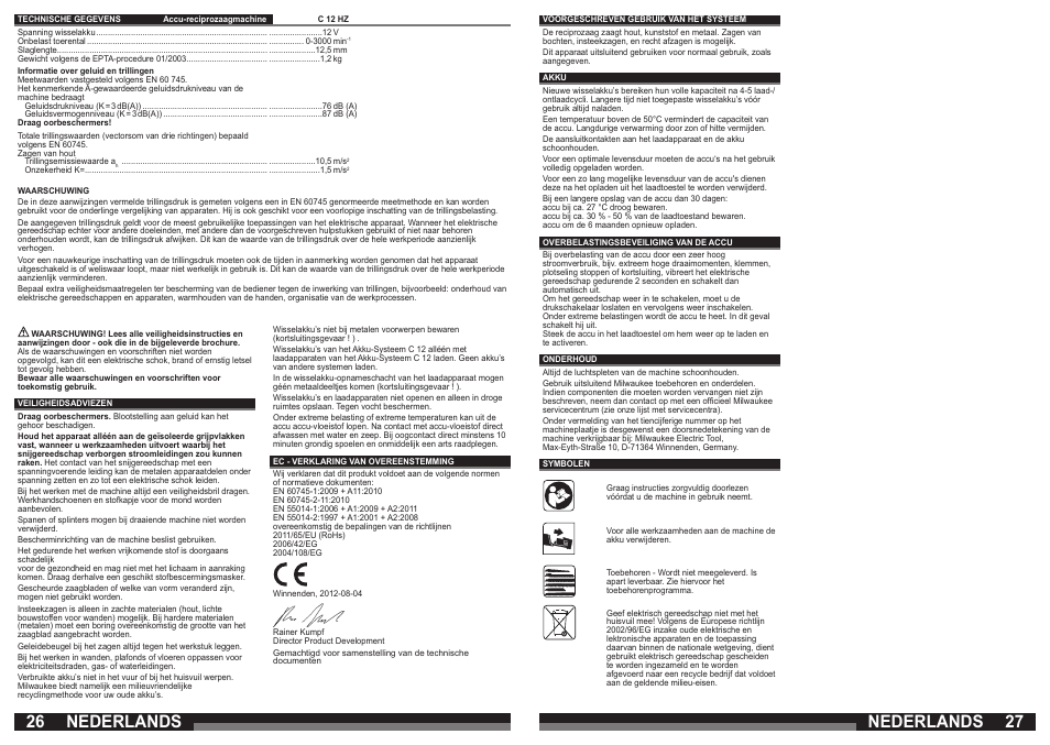 Nederlands | Milwaukee C12 HZ User Manual | Page 14 / 35