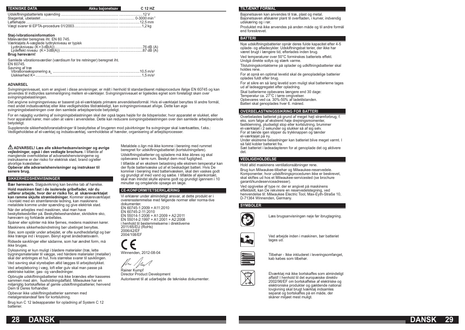 Dansk | Milwaukee C12 HZ User Manual | Page 15 / 35