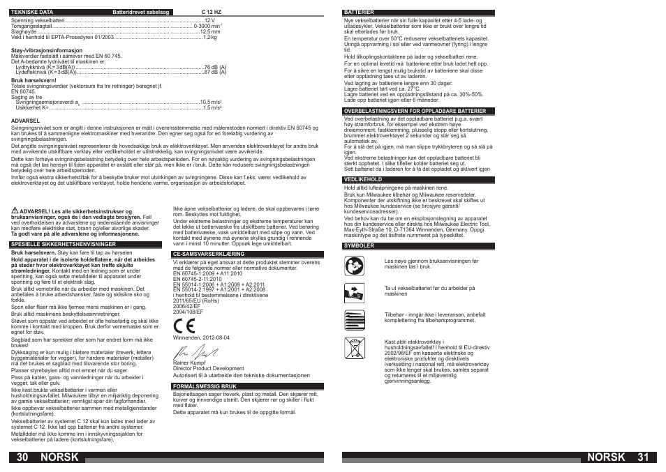 Norsk | Milwaukee C12 HZ User Manual | Page 16 / 35