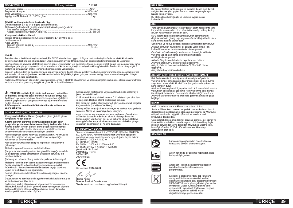 Türkçe | Milwaukee C12 HZ User Manual | Page 20 / 35